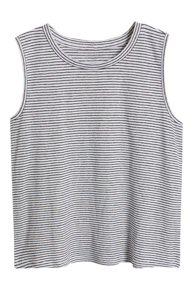 Stripe Crewneck Organic Linen Tank, Alternate, color, WHITE/ BLACK
