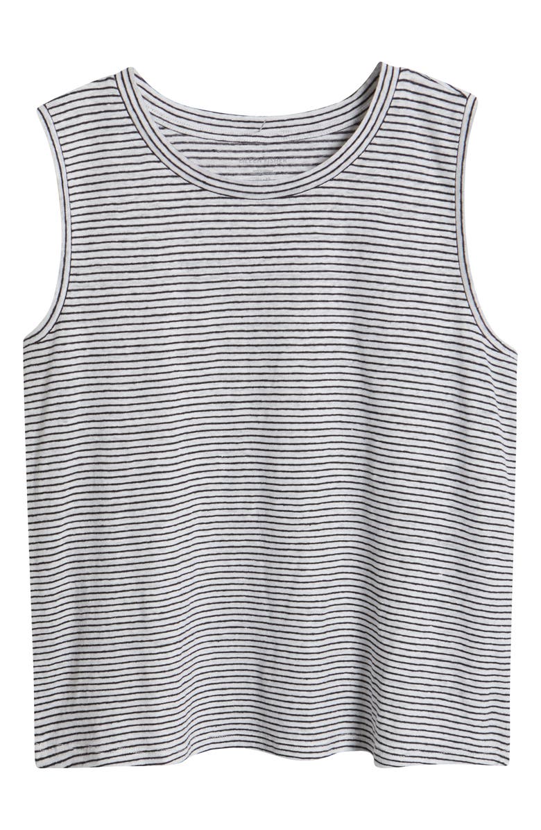 Eileen Fisher Stripe Crewneck Organic Linen Tank, Alternate, color, White/ Black