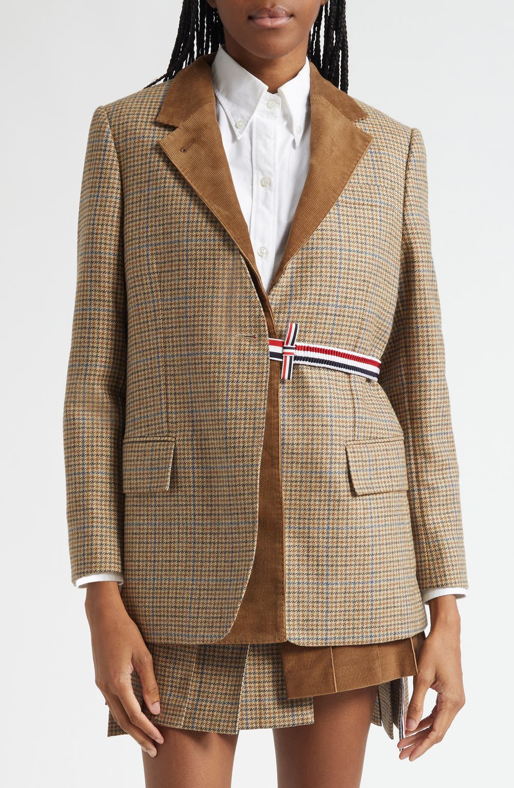 Check Wool Blazer with Removable Vest, color, BROWN