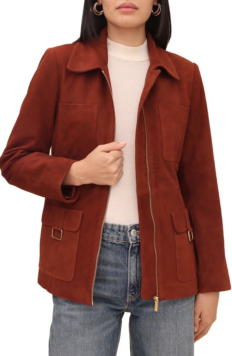 Bagatelle Tie Belt Genuine Suede Utility Jacket, Alternate, color, 