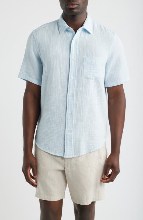 Duo Gauze Short Sleeve Cotton Button-Up Shirt