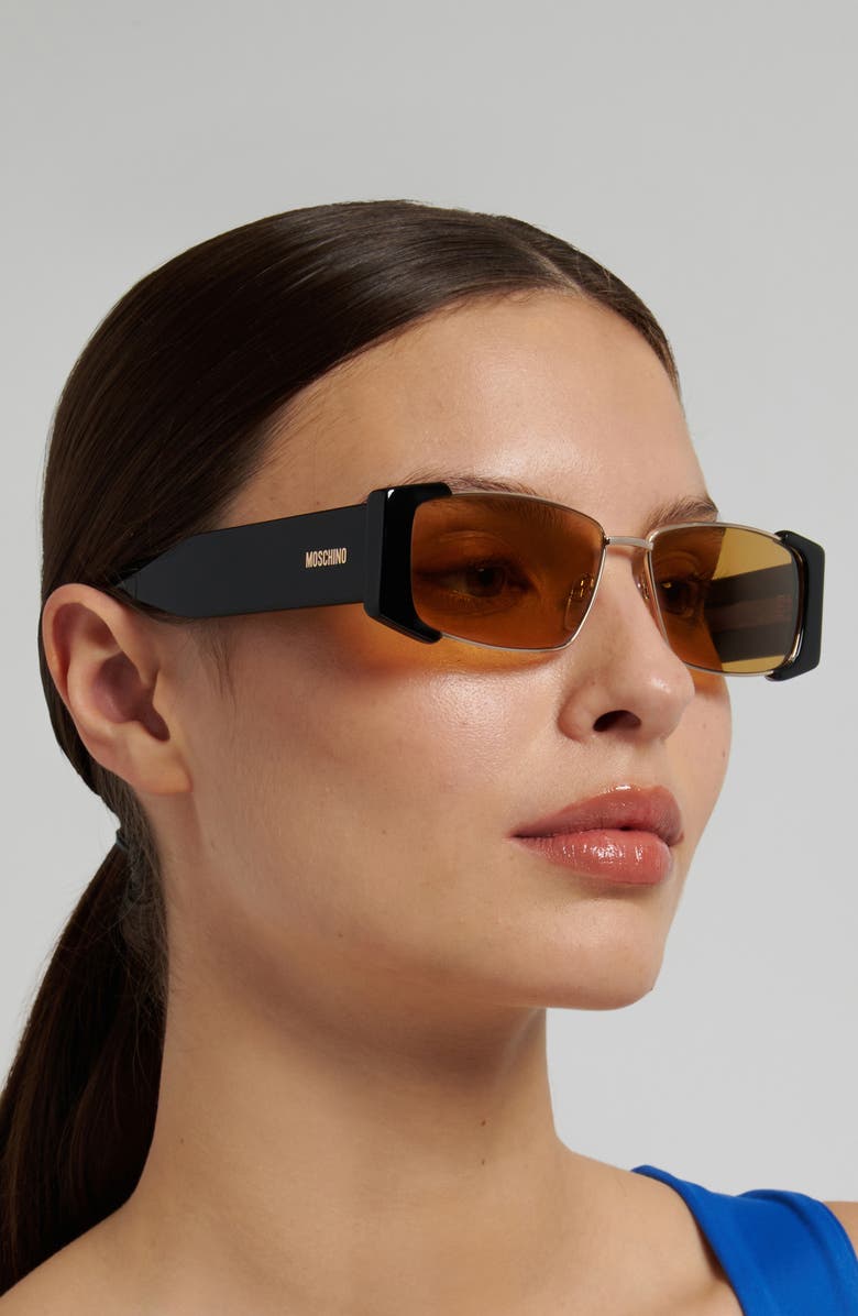 Moschino 57mm Rectangular Sunglasses, Alternate, color, Black Gold/ Brown