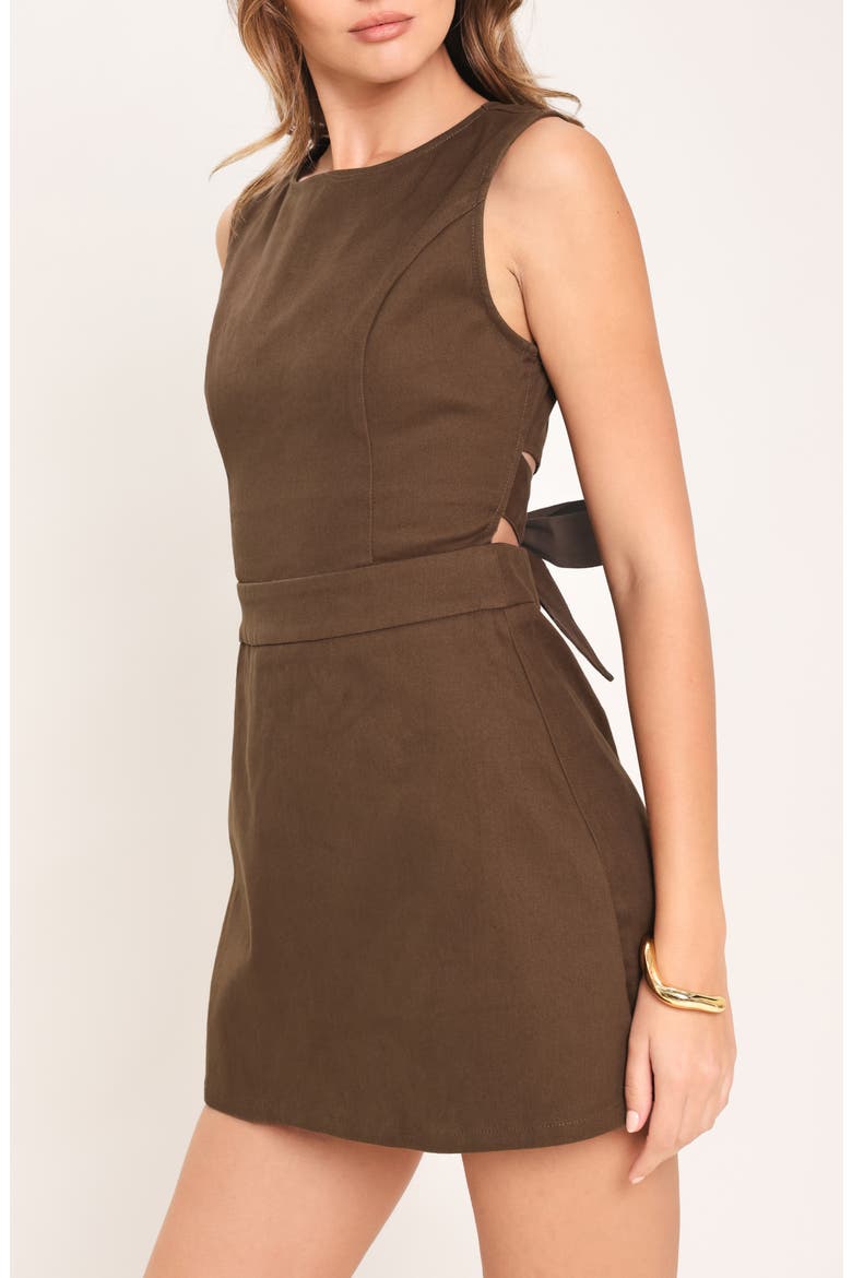 Cutout Stretch Cotton Twill Romper, Alternate, color, BROWN