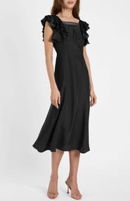 Santorelli Yeda Fit and Flare Midi Dress in Silk Crepe de Chine