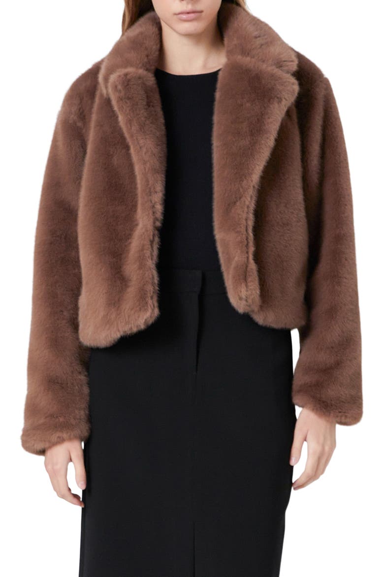 Faux Fur Button Coat, Main, color, TAUPE