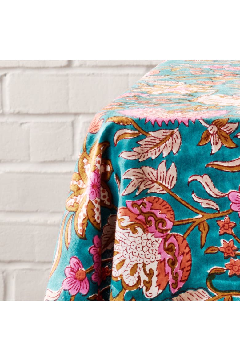 Stabaka Blockprint Tablecloth, Main, color, Teal