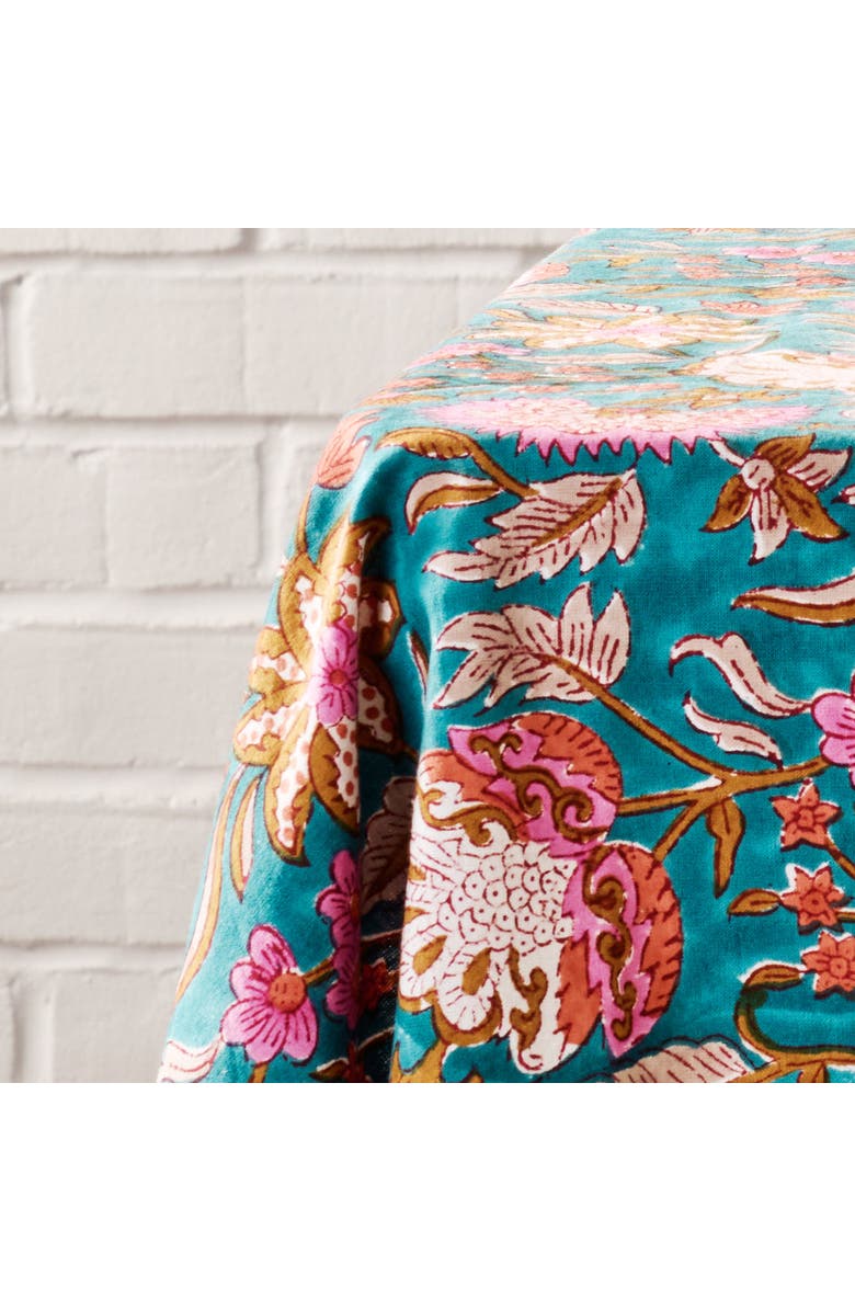 Ten Thousand Villages Stabaka Blockprint Tablecloth, Main, color, Teal
