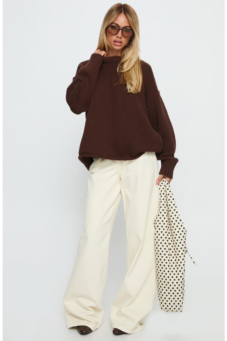 Wilda Oversize Cotton Crewneck Sweater, Alternate, color, BROWN