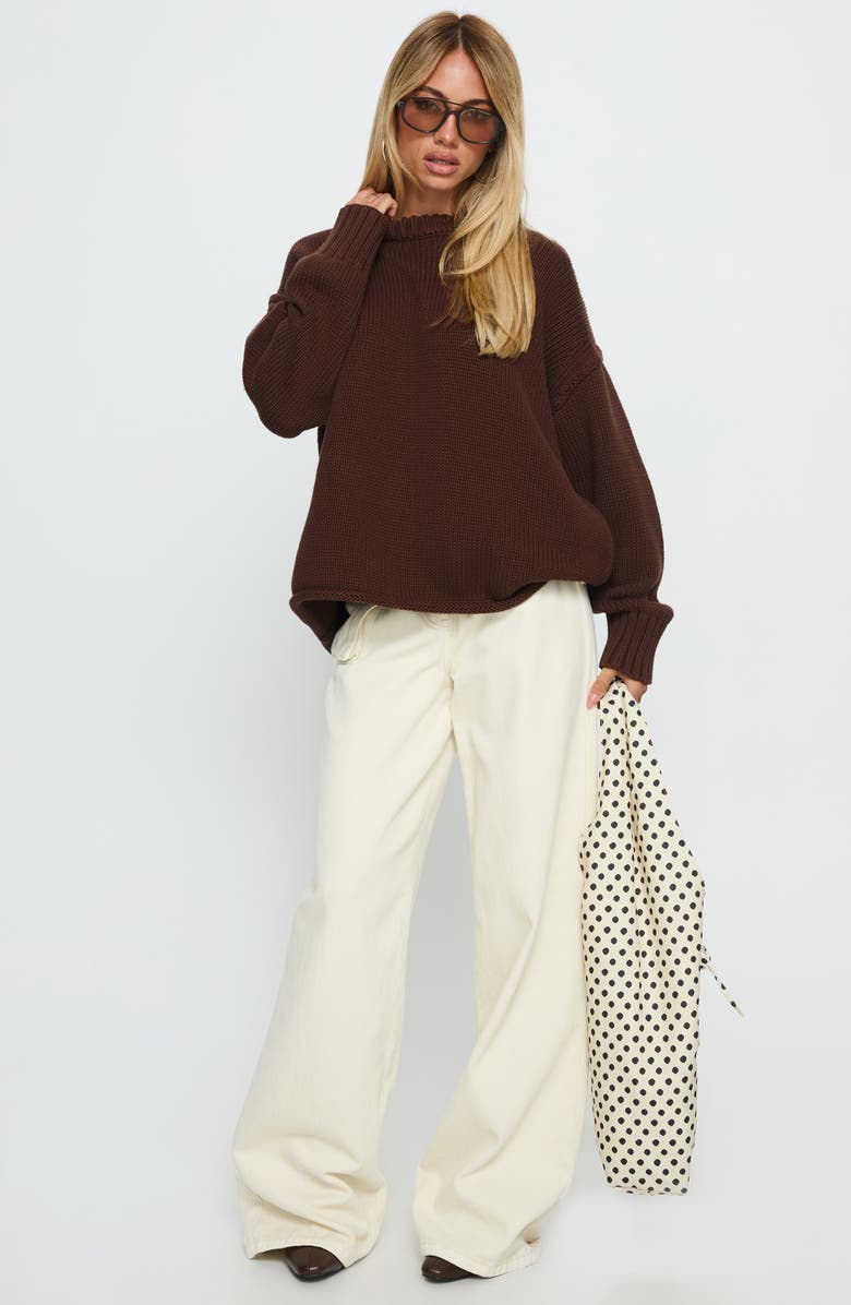 Princess Polly Wilda Oversize Cotton Crewneck Sweater, Alternate, color, Brown