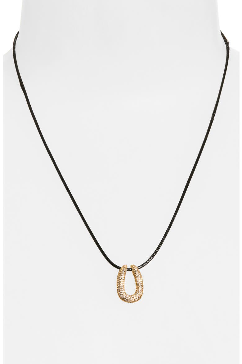 Pavé Crystal Horseshoe Pendant Cord Necklace, Alternate, color, GOLD