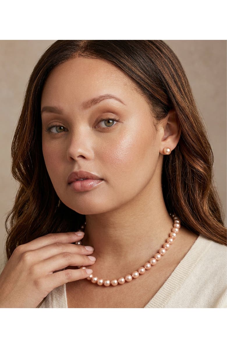 The Pearl Source Freshwater Round Pearl Stud Earrings 10mm, Alternate, color, Peach Pearl - Yellow Gold