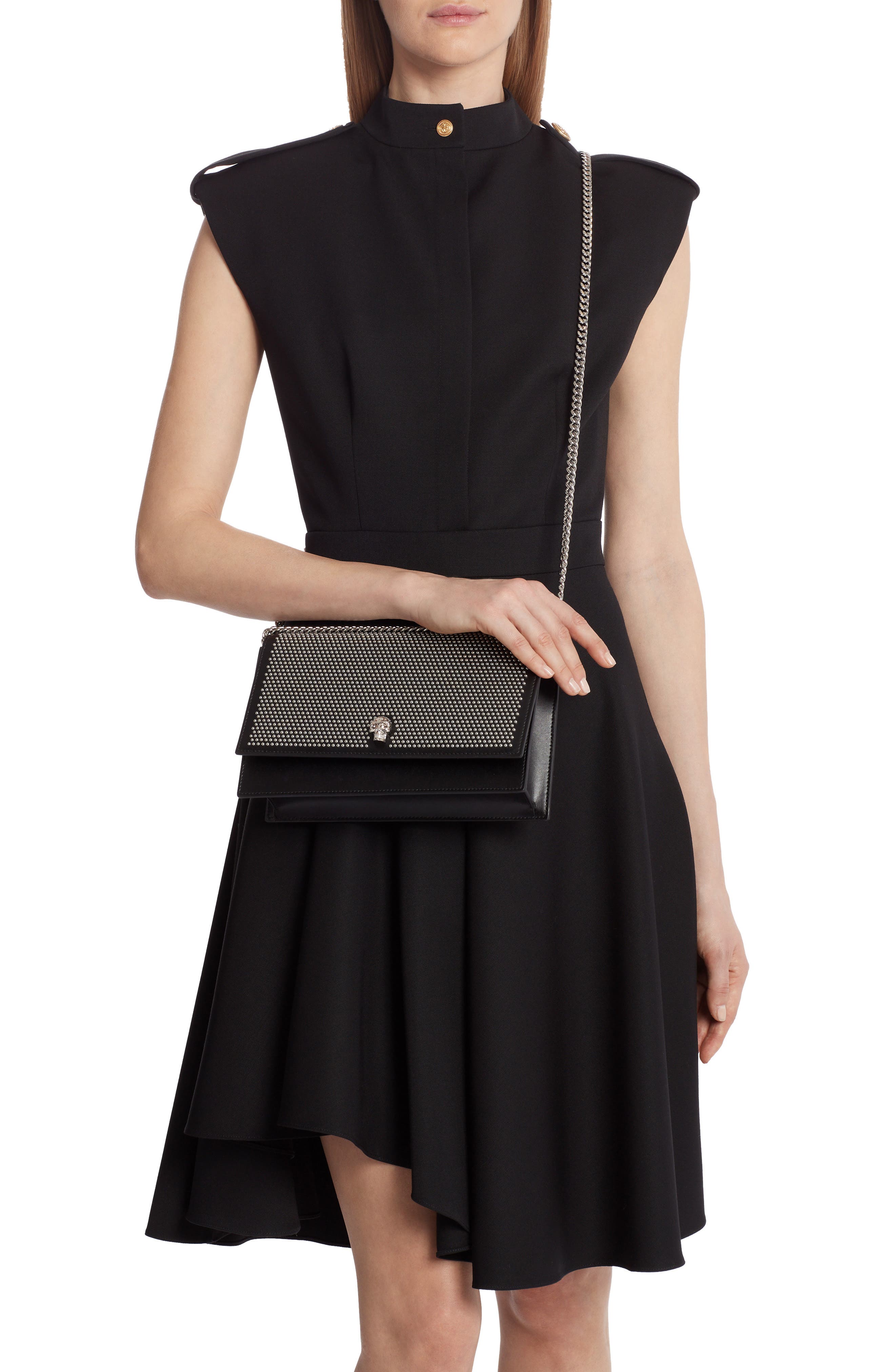 McQueen Alexander McQueen Skull Croc Embossed Leather Shoulder Bag, Alternate, color, 