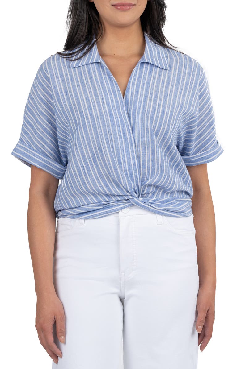 KUT from the Kloth Rebel Stripe Short Sleeve Knotted Crop Shirt, Main, color, 