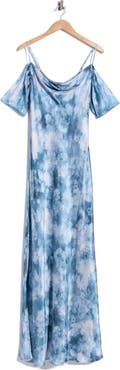 L'AGENCE Kenna Cold Shoulder Cowl Neck Satin Dress