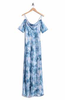 Kenna Cold Shoulder Cowl Neck Satin Dress