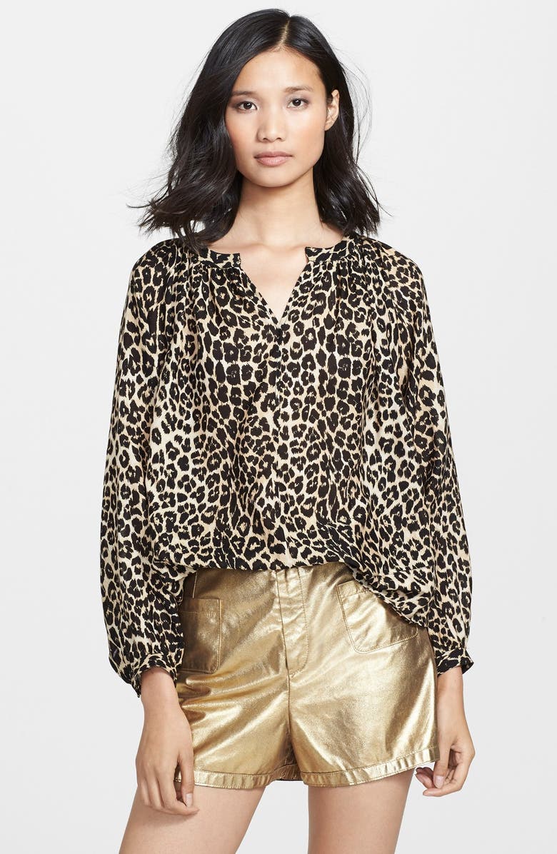 Tamara Mellon Leopard Print Peasant Top, Main, color, 