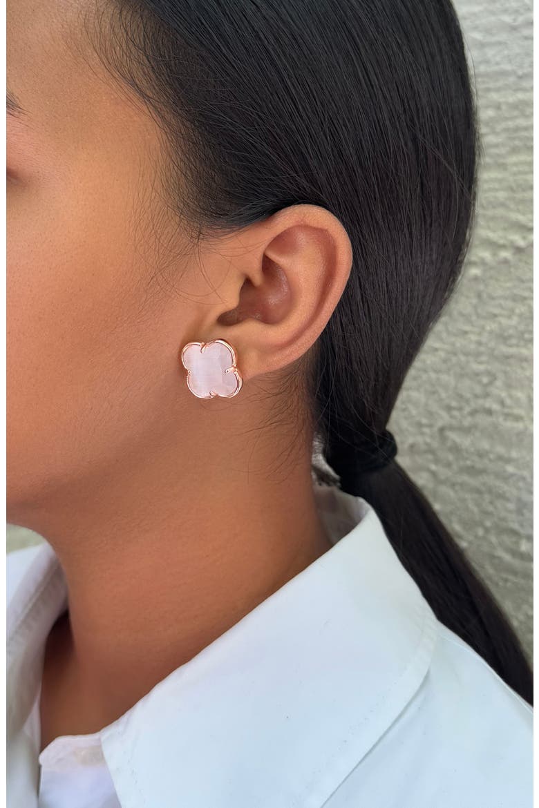 Crystal Clover Stud Earrings, Alternate, color, WHITE