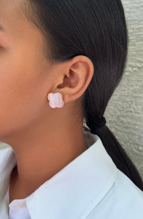 Adornia 14k Rose Gold Plated Clover Stone Stud Earrings In White