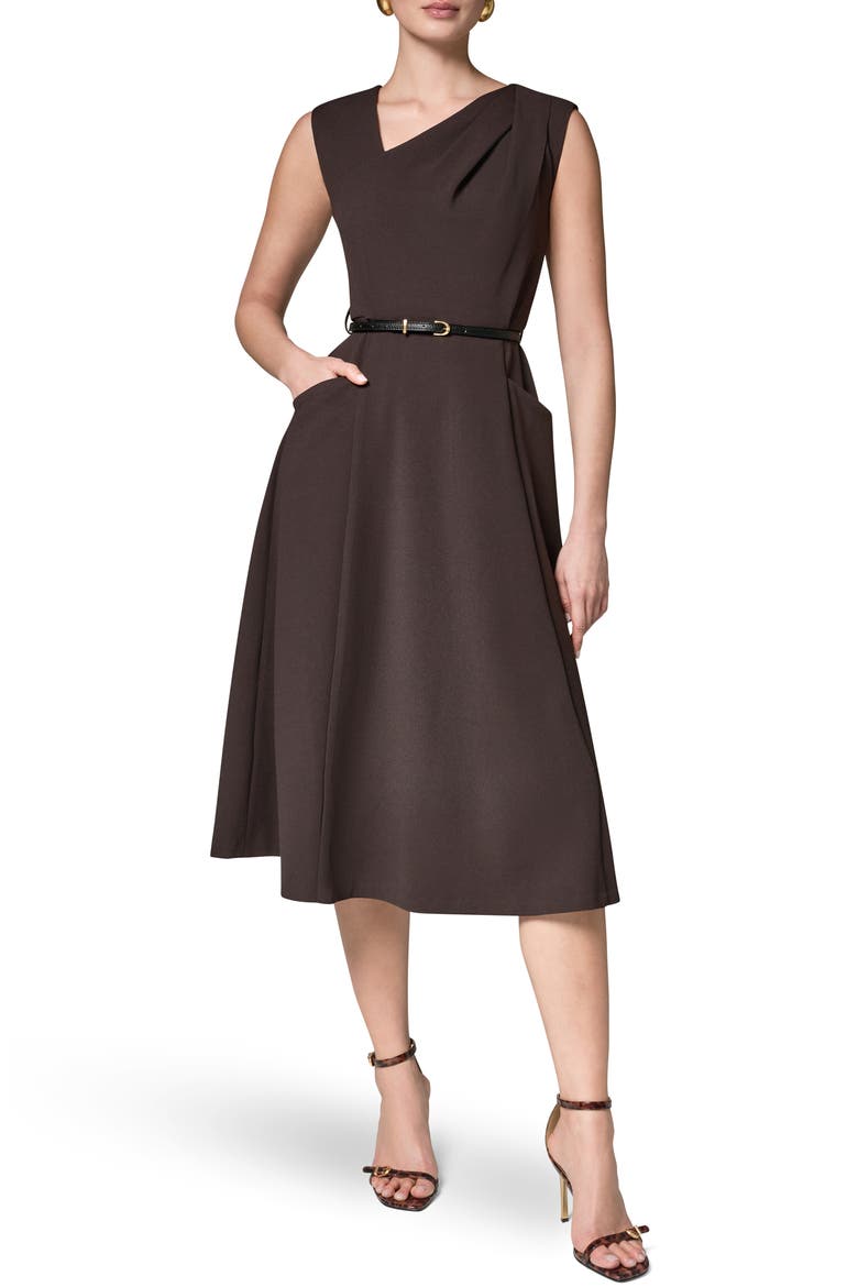 Belted Draped Asymmetric Dress, Main, color, ESPRESSO