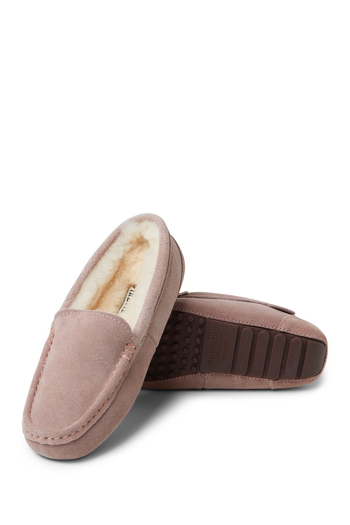 Fireside Mel Genuine Shearling Moccasin Slippers, Alternate, color, DUSTY PINK