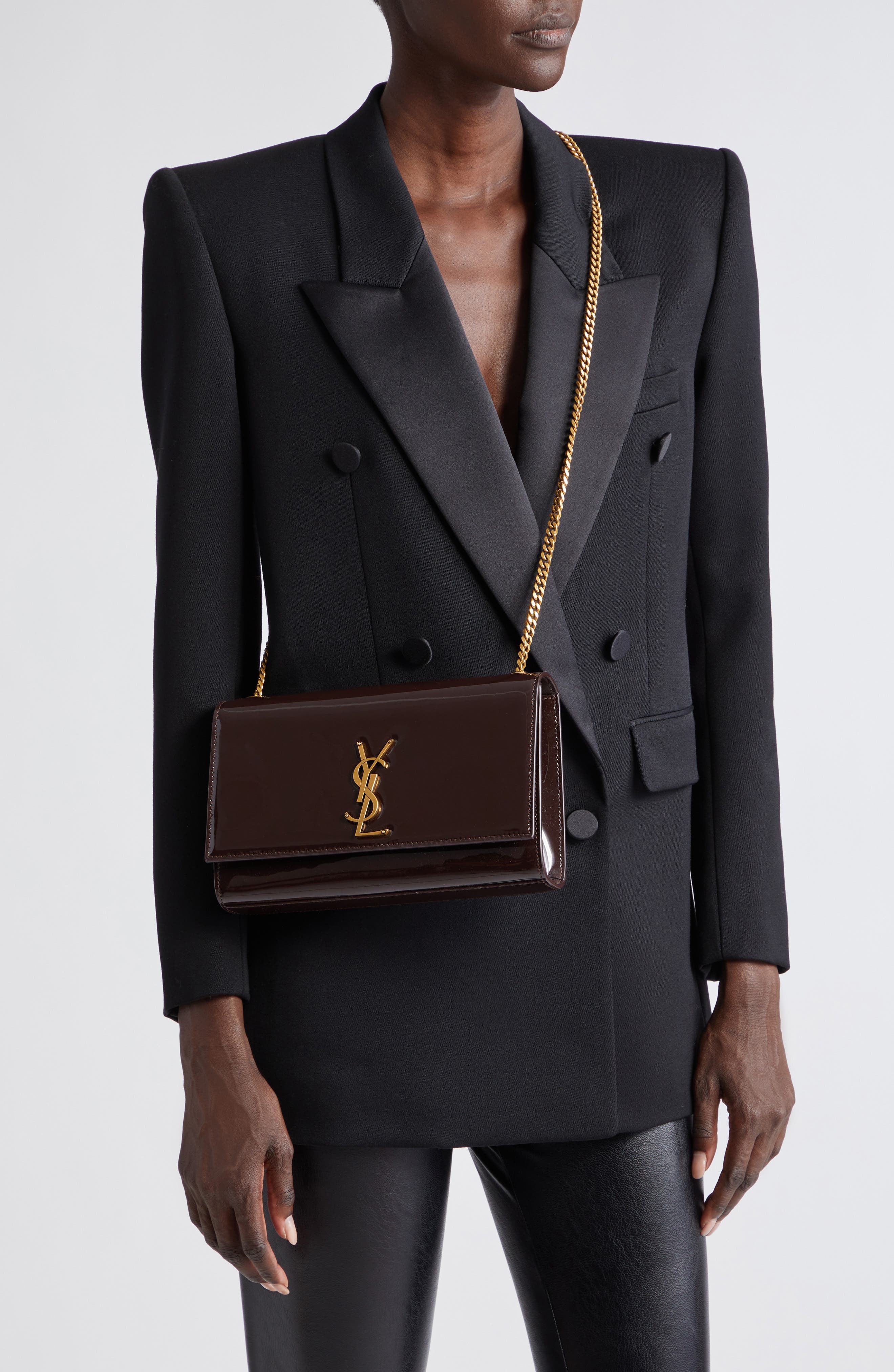 Saint Laurent Medium Kate Patent Leather Chain Shoulder Bag, Alternate, color, 