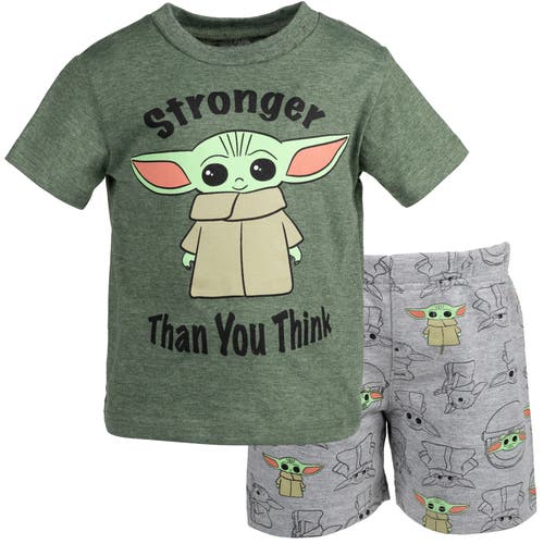 Star Wars Baby Yoda The Mandalorian T-Shirt & French Terry Shorts Set in Green /Grey 
