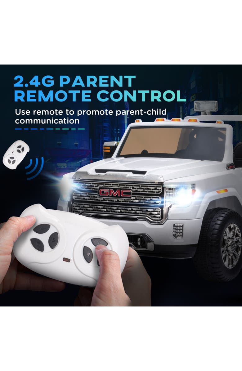Aosom 12V Licensed GMC Sierra HD Ride on Truck with Remote Control, Four Wheel Suspension, Alternate, color, White