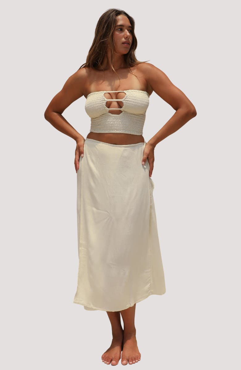 Stone Fox Swim Coco Smocked Crop Tube Top, Alternate, color, Summer Sand