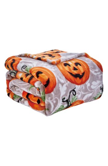 Luxury Home Pumpkin Jack O' Lantern Plush Throw In Orange
