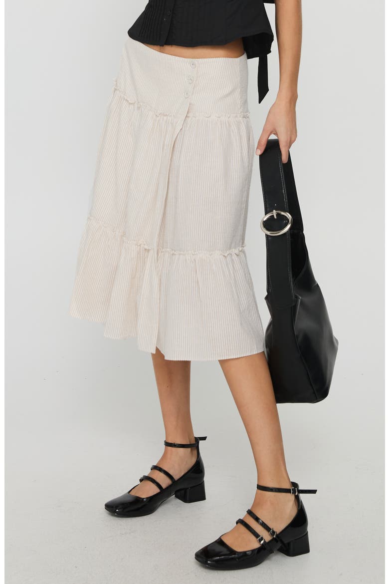 Cascades Stripe Tiered Cotton Skirt, Alternate, color, BEIGE / WHITE STRIPE