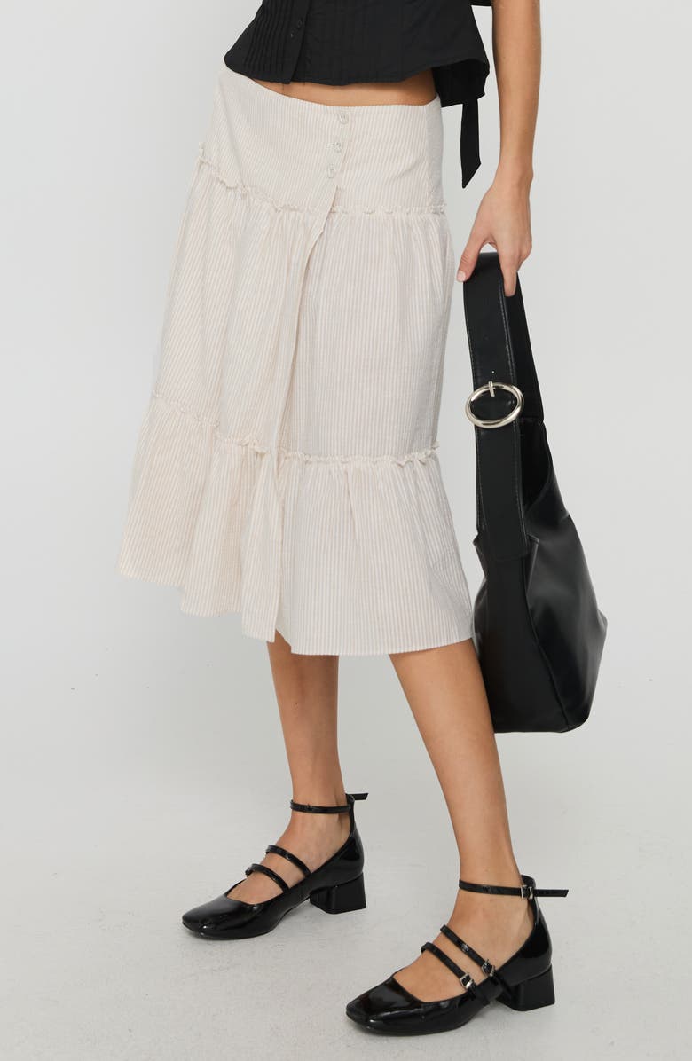 Princess Polly Cascades Stripe Tiered Cotton Skirt, Alternate, color, Beige / White Stripe