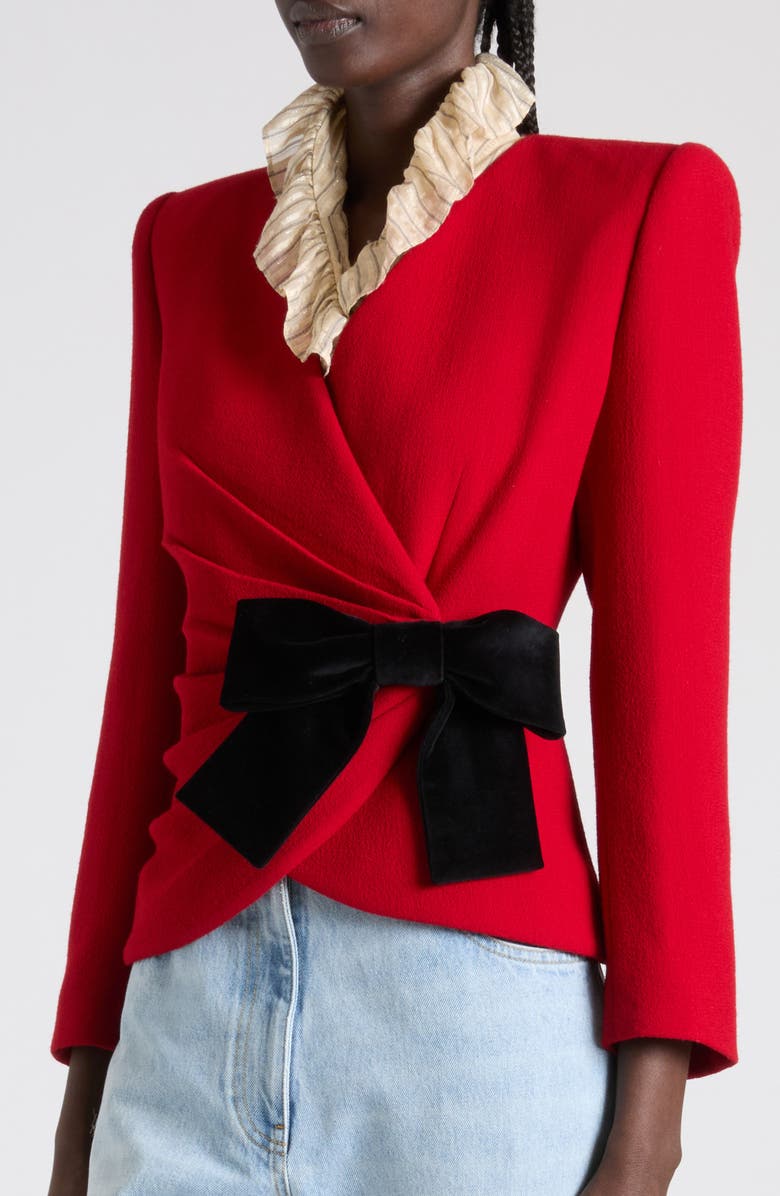 Valentino Bow Detail Virgin Wool Crepe Jacket, Alternate, color, Red