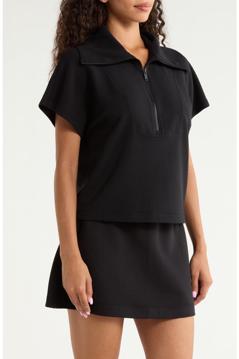 Rib Short Sleeve Half Zip Pullover, Alternate, color, VERY BLACK