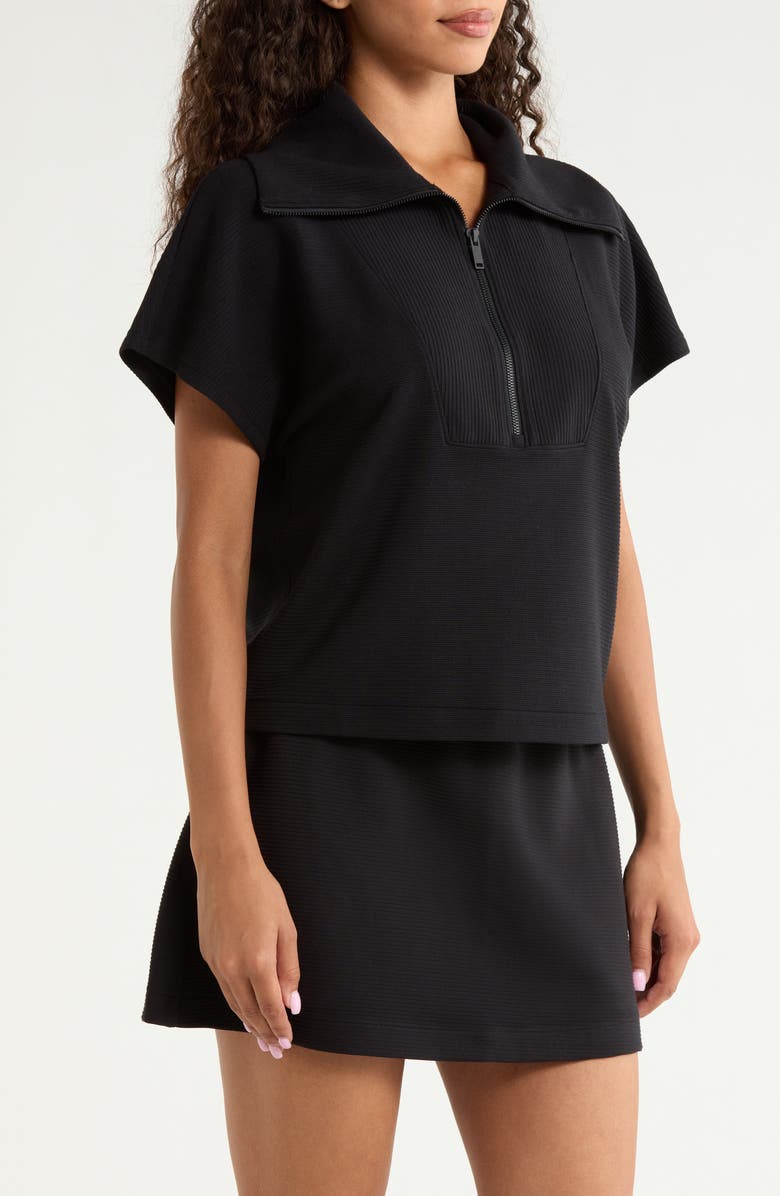 SPANX<sup>®</sup> Rib Short Sleeve Half Zip Pullover, Alternate, color, Very Black