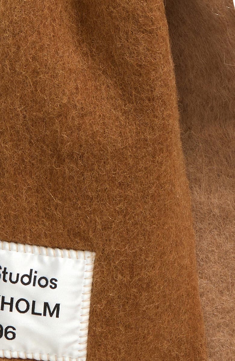 Acne Studios Logo Label Alpaca & Wool Blend Fringe Scarf, Alternate, color, Camel/ Beige