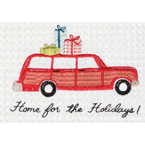 C & F Home C&f Home 27" X 18"  "home For Holidays" Sentiment With Red Station Wagon Car Cotton Embroidered & Wa In Multi