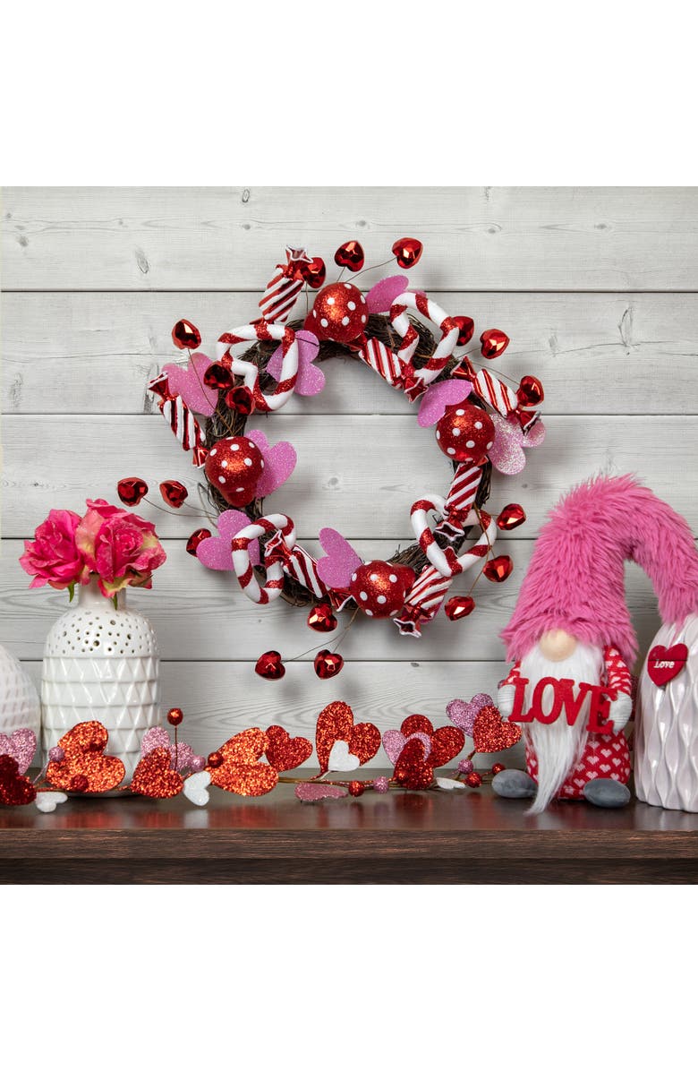 Northlight Candies and Hearts Valentine's Day Small Artificial Wreath - 16" - Red, Alternate, color, Red