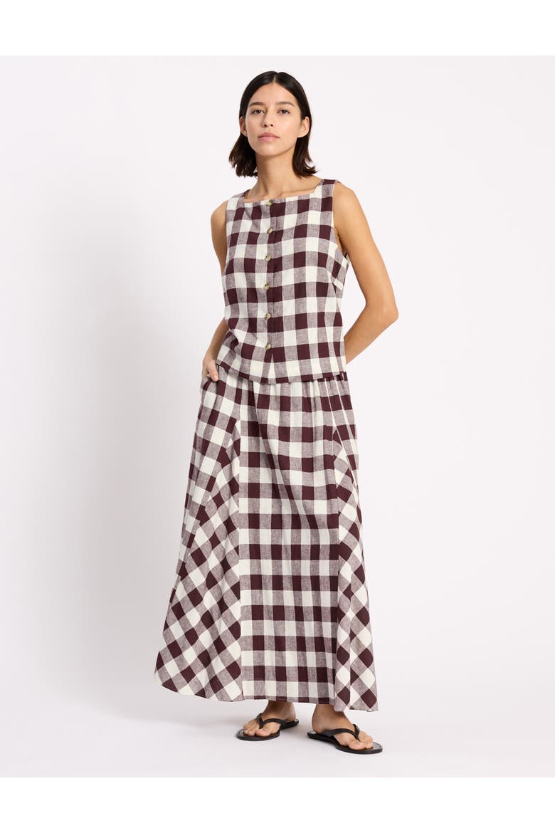 Gingham Button Top, Alternate, color, Burgundy