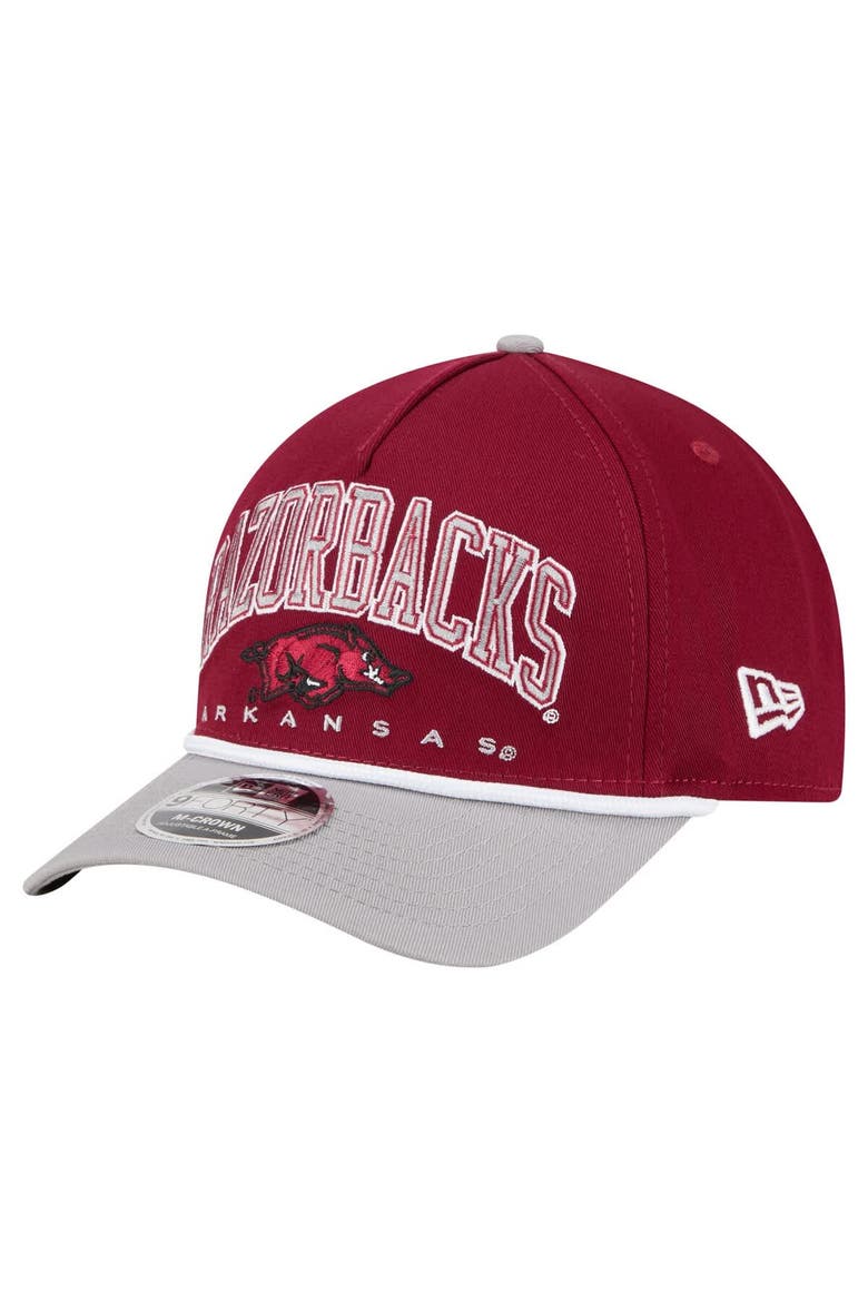 Men's New Era Cardinal/Gray Arkansas Razorbacks Arch Two-Tone Rope 9FORTY A-Frame M-Crown Adjustable Hat, Main, color, Cardinal