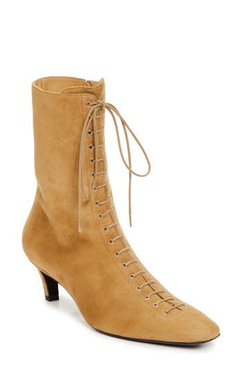 Totême Toteme Kitten Heel Lace-up Bootie In Sand