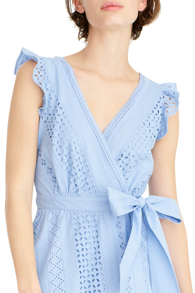 All Over Eyelet Wrap Dress, Alternate, color, FROSTY SKY