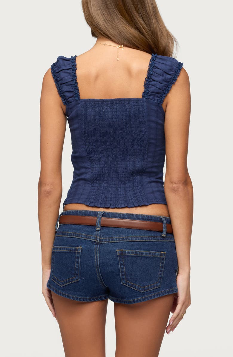 EDIKTED Katherine Embroidered Lace Trim Crop Top, Alternate, color, Navy