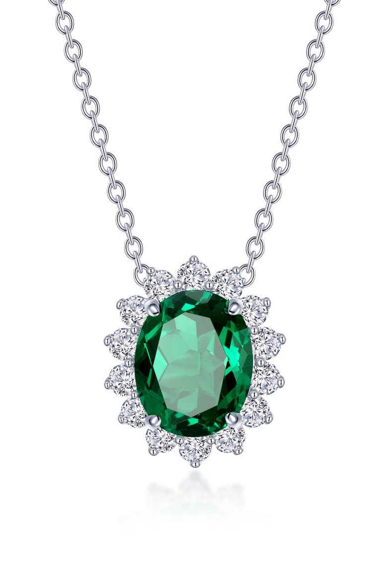 Simulated Diamond Halo Pendant Necklace, Main, color, GREEN