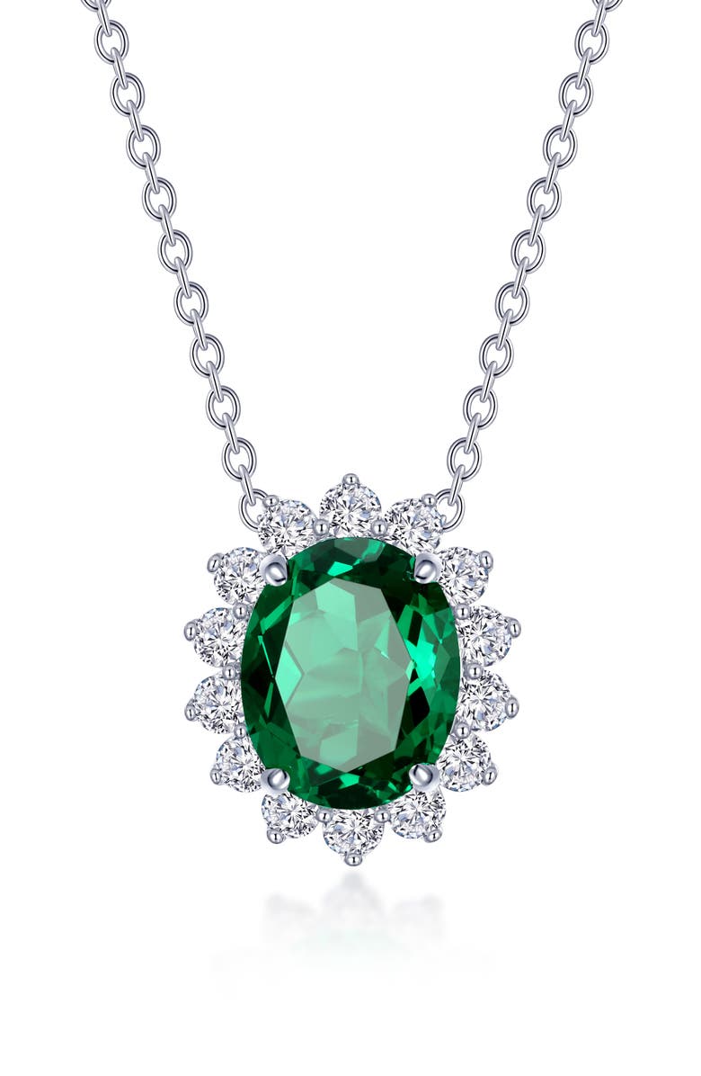 Lafonn Simulated Diamond Halo Pendant Necklace, Main, color, Green