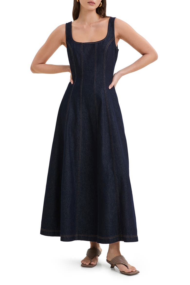 Melrose Denim Maxi Dress, Main, color, DARK BLUE