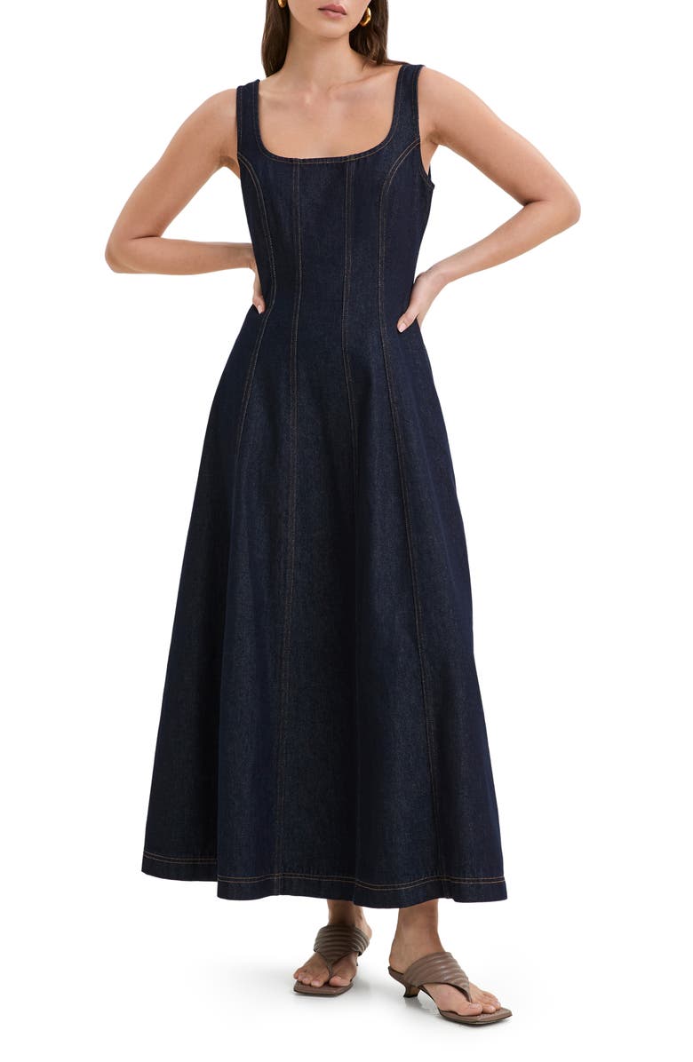 Marcella Melrose Denim Maxi Dress, Main, color, Dark Blue