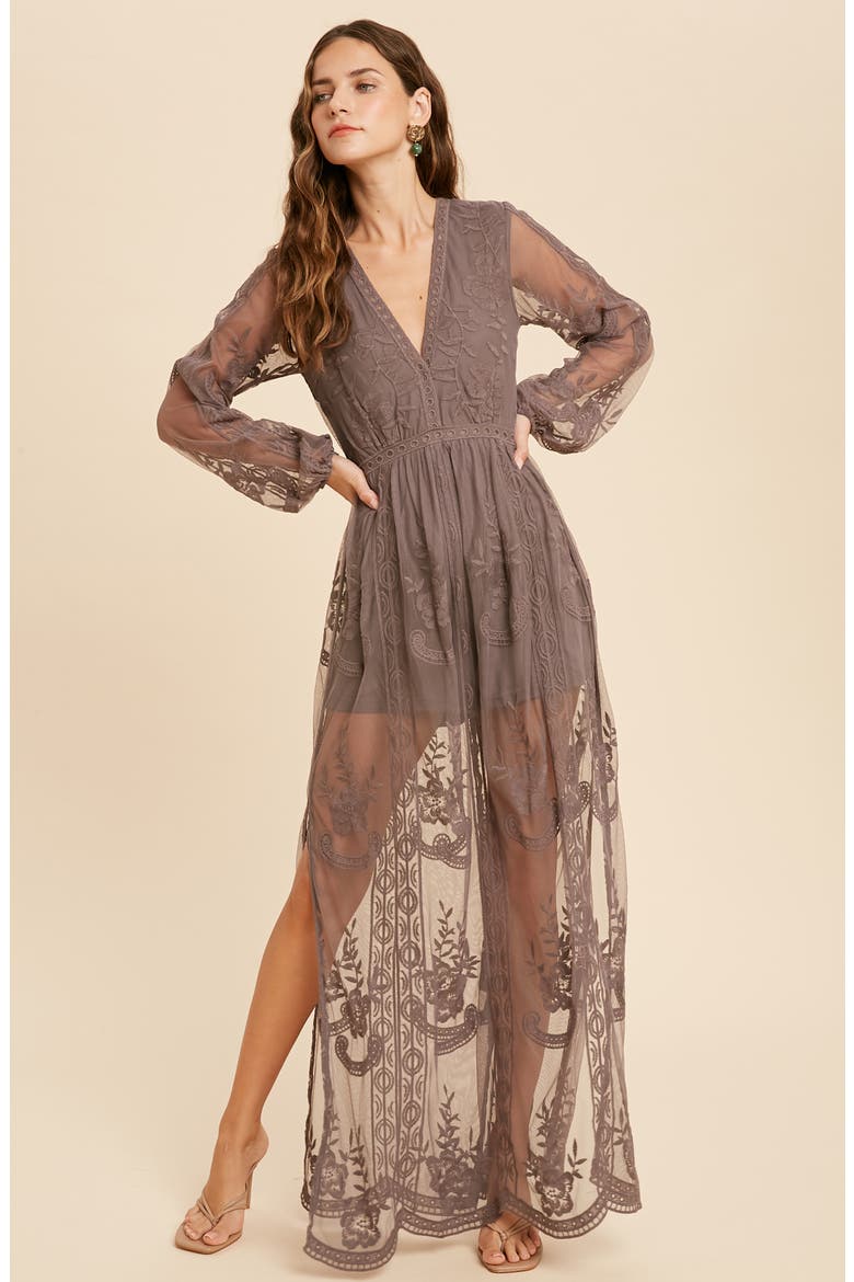 Floral Embroidered Long Sleeve Maxi Dress, Alternate, color, MIDNIGHT