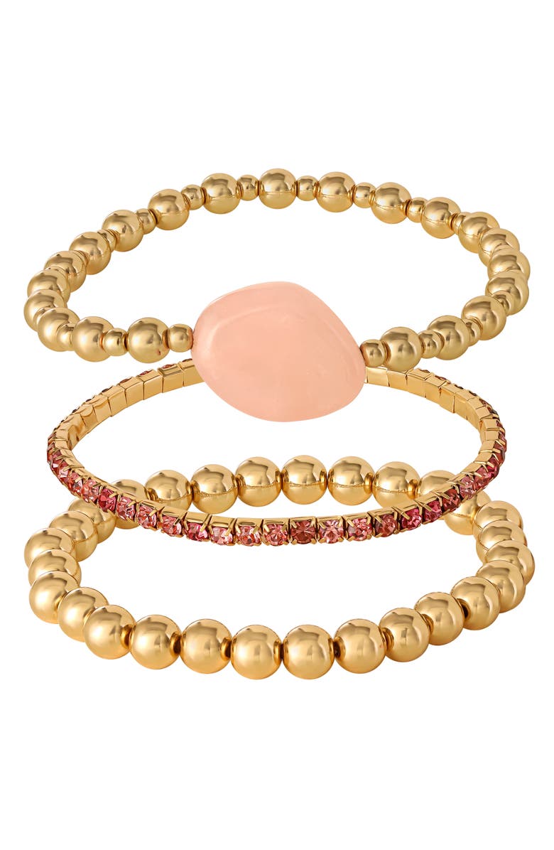 Jessica Simpson 3-Piece Beaded Stretch Bracelet Set, Alternate, color, Pink, Gold