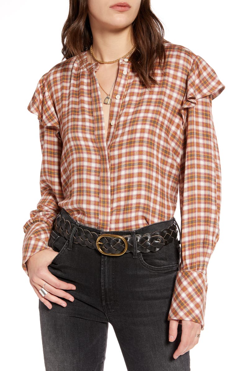 Treasure & Bond Plaid Long-Sleeve Top, Main, color, 