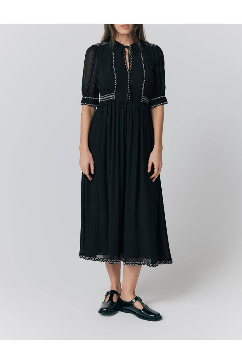 Emma Georgette Embroidered Midi Dress, Alternate, color, Black